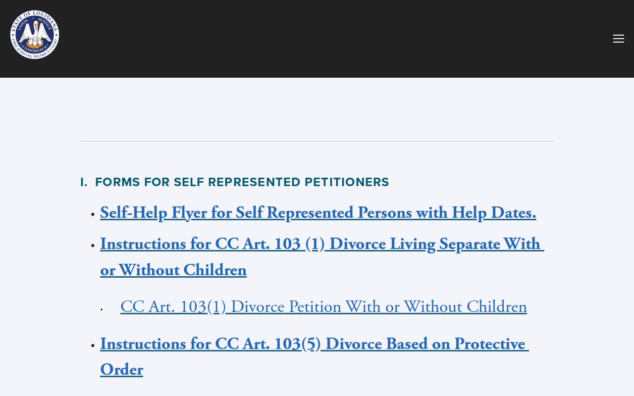Assumption Parish bench warrant court orders and forms navigation for the district court
