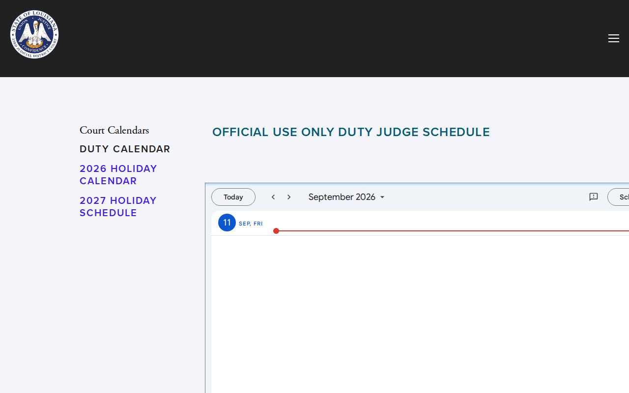 Assumption Parish bench warrant duty judge calendar route for the district court