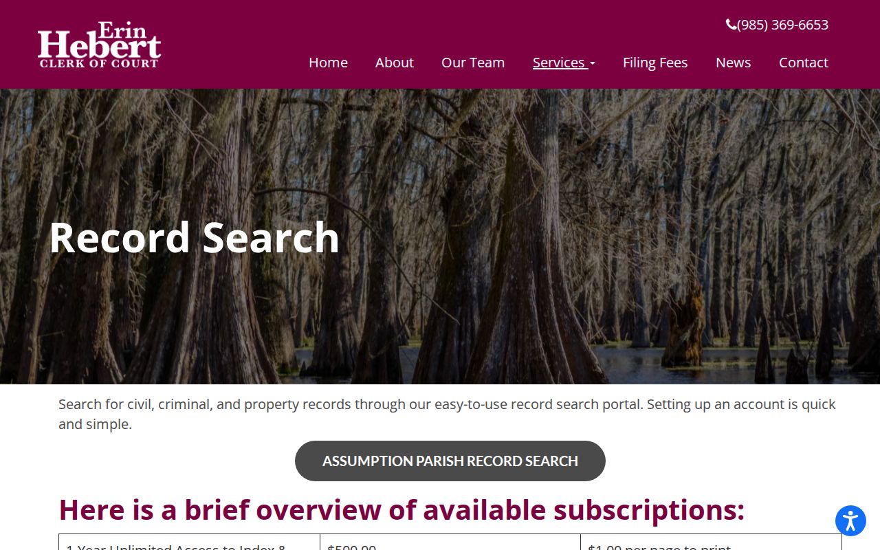 Assumption Parish paid civil and criminal warrant record search page