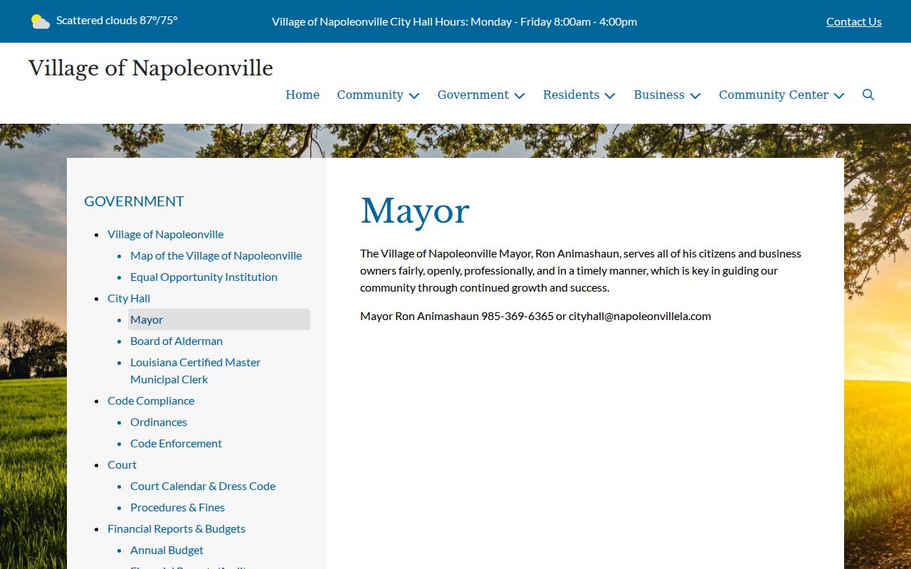 Napoleonville mayor's office page for municipal warrant records