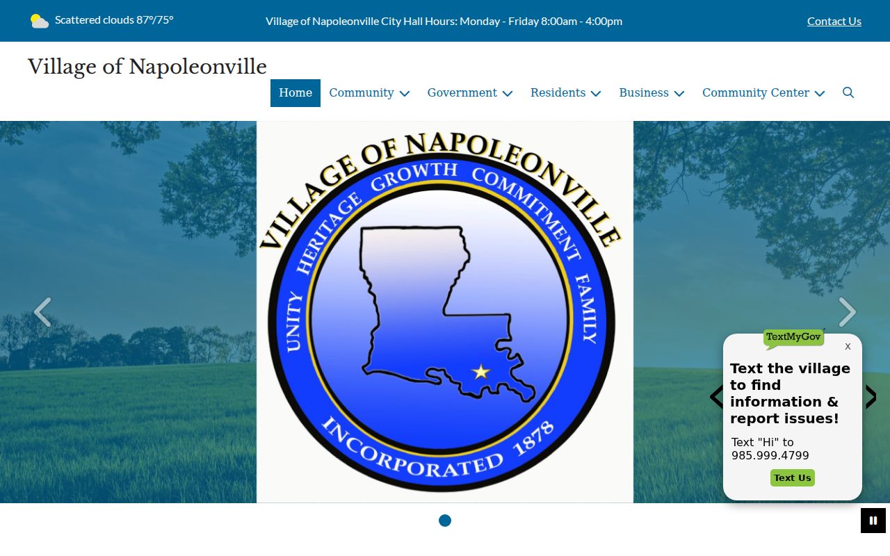Napoleonville City Hall page for village warrant records