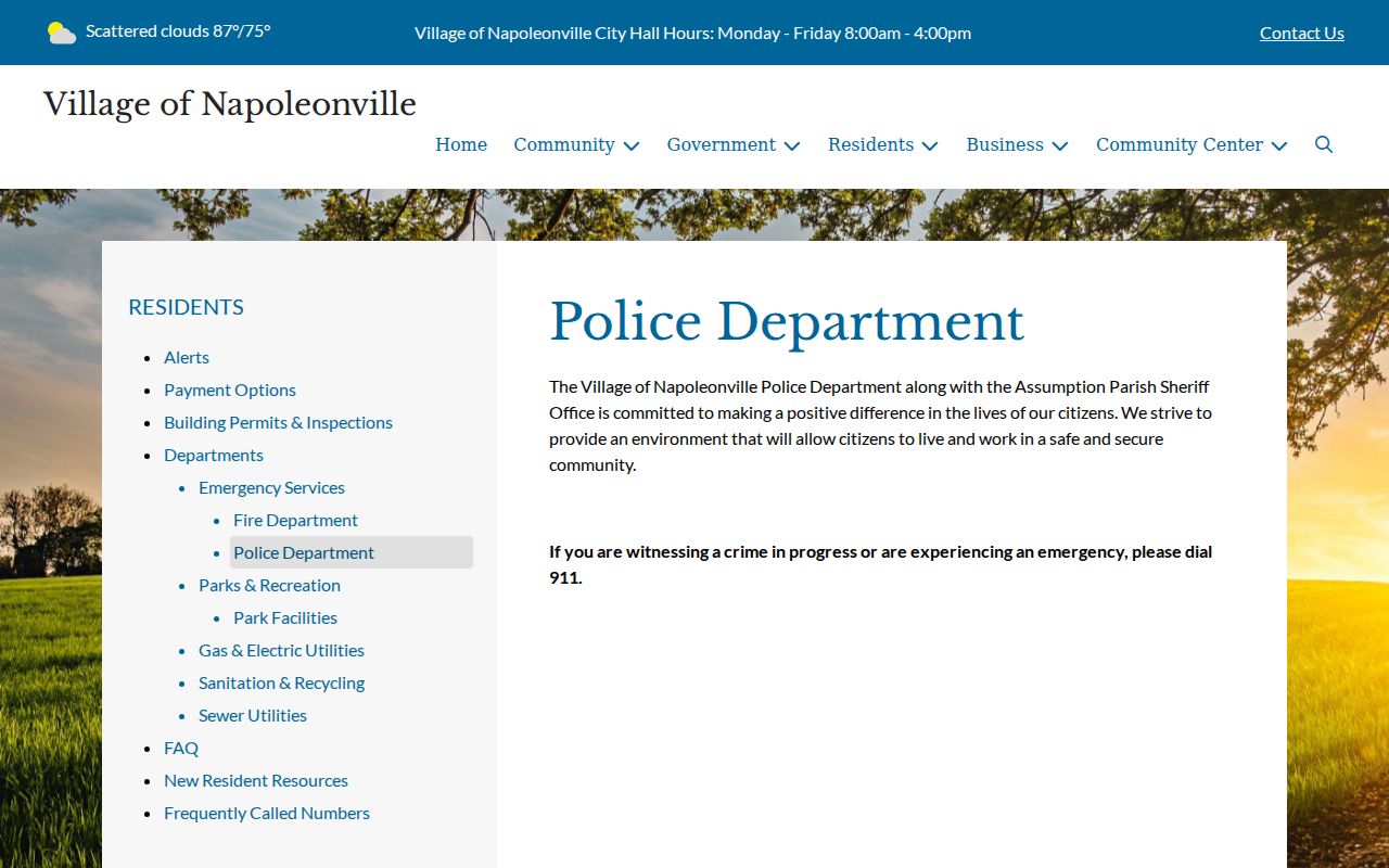 Napoleonville village police page captured for Napoleonville warrant records