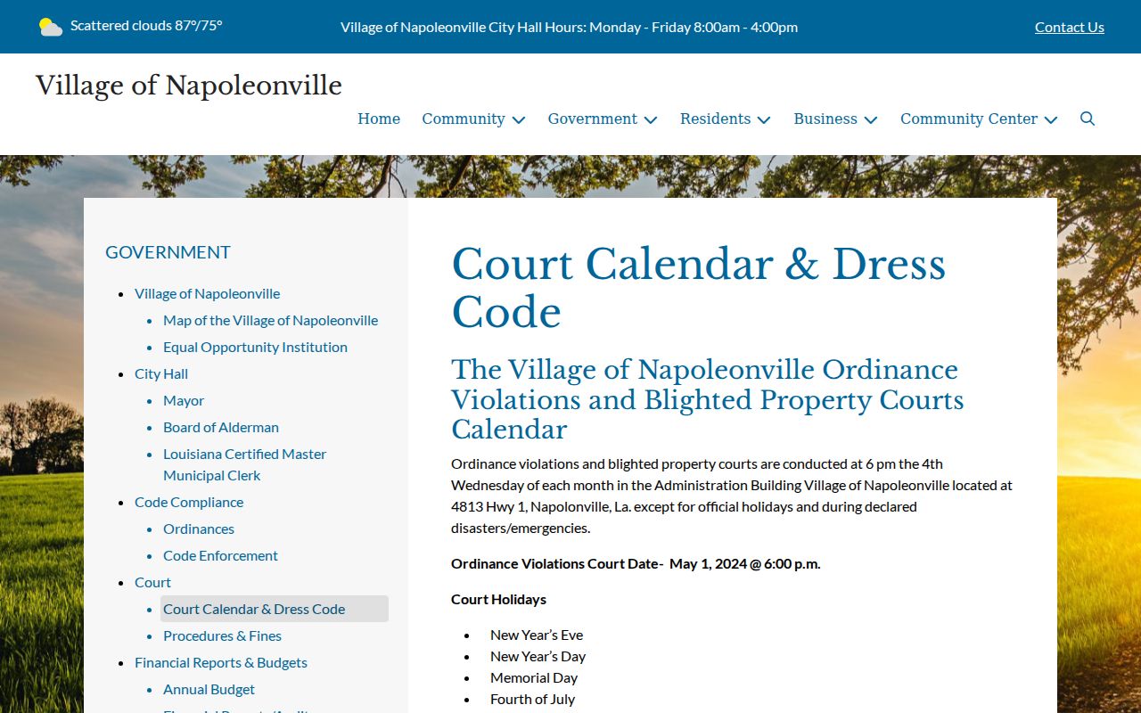 Assumption Parish traffic warrant records page showing the Napoleonville Mayor's Court calendar