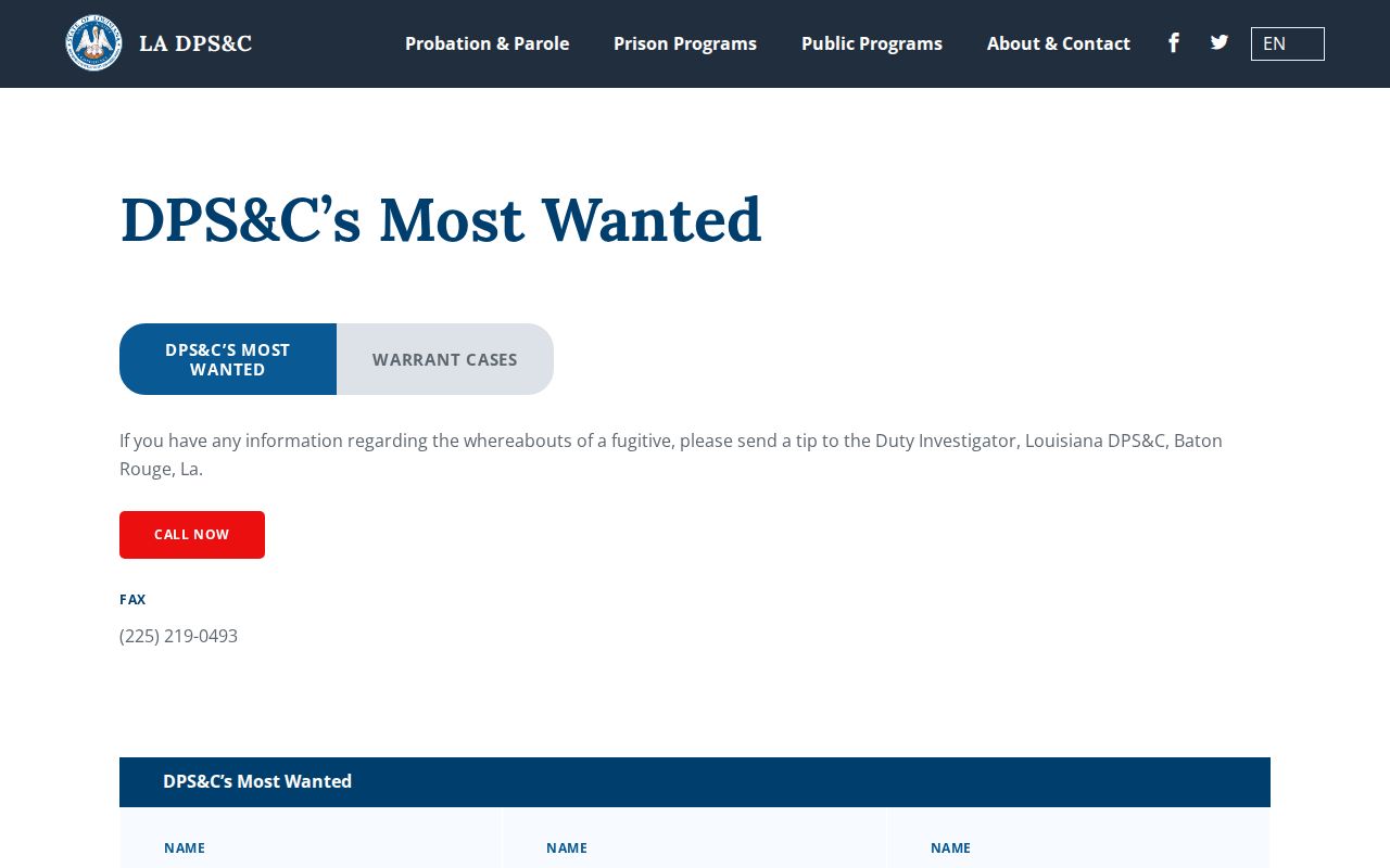 Assumption Parish most wanted program reference for warrant records