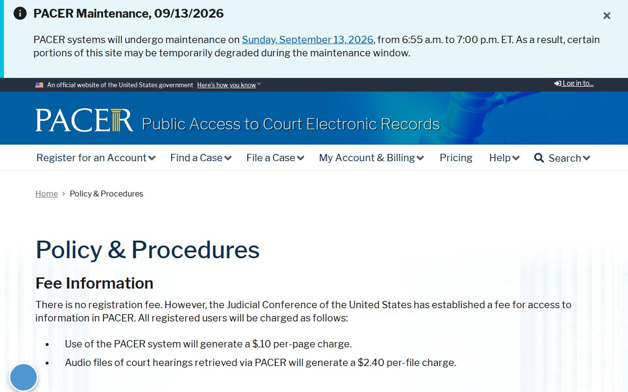 Assumption Parish federal arrest warrant docket access through PACER